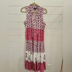 Women’s Chelsea and Theodore Printed Boho Floral Midi Dress Tiered Pink NWOT!